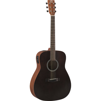 Yamaha FX400 electro-acoustic guitar in Smoky Black, angled front view with SYSTEM75 preamp on the upper bout