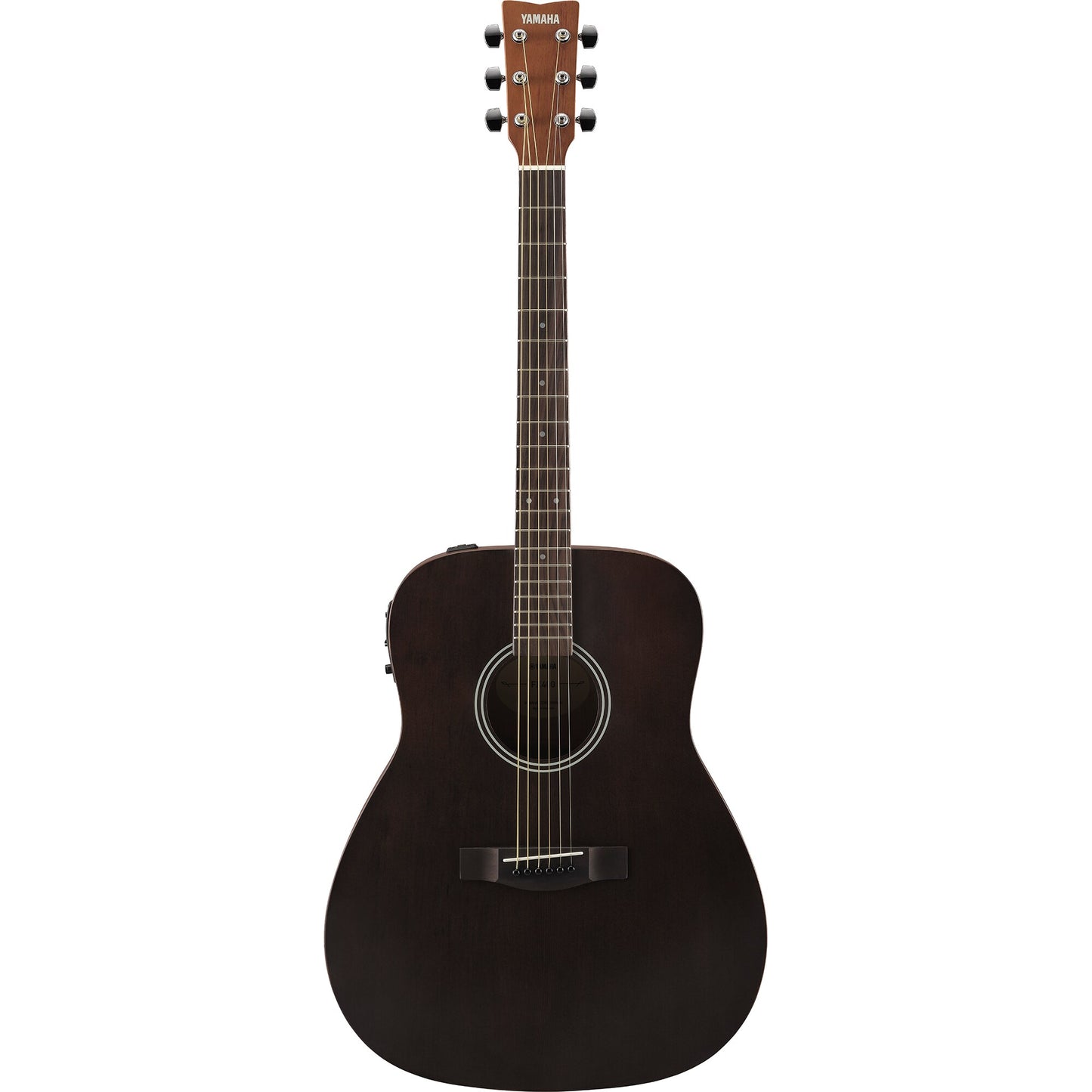 Yamaha FX400 in Smoky Black, straight front view of the dreadnought body