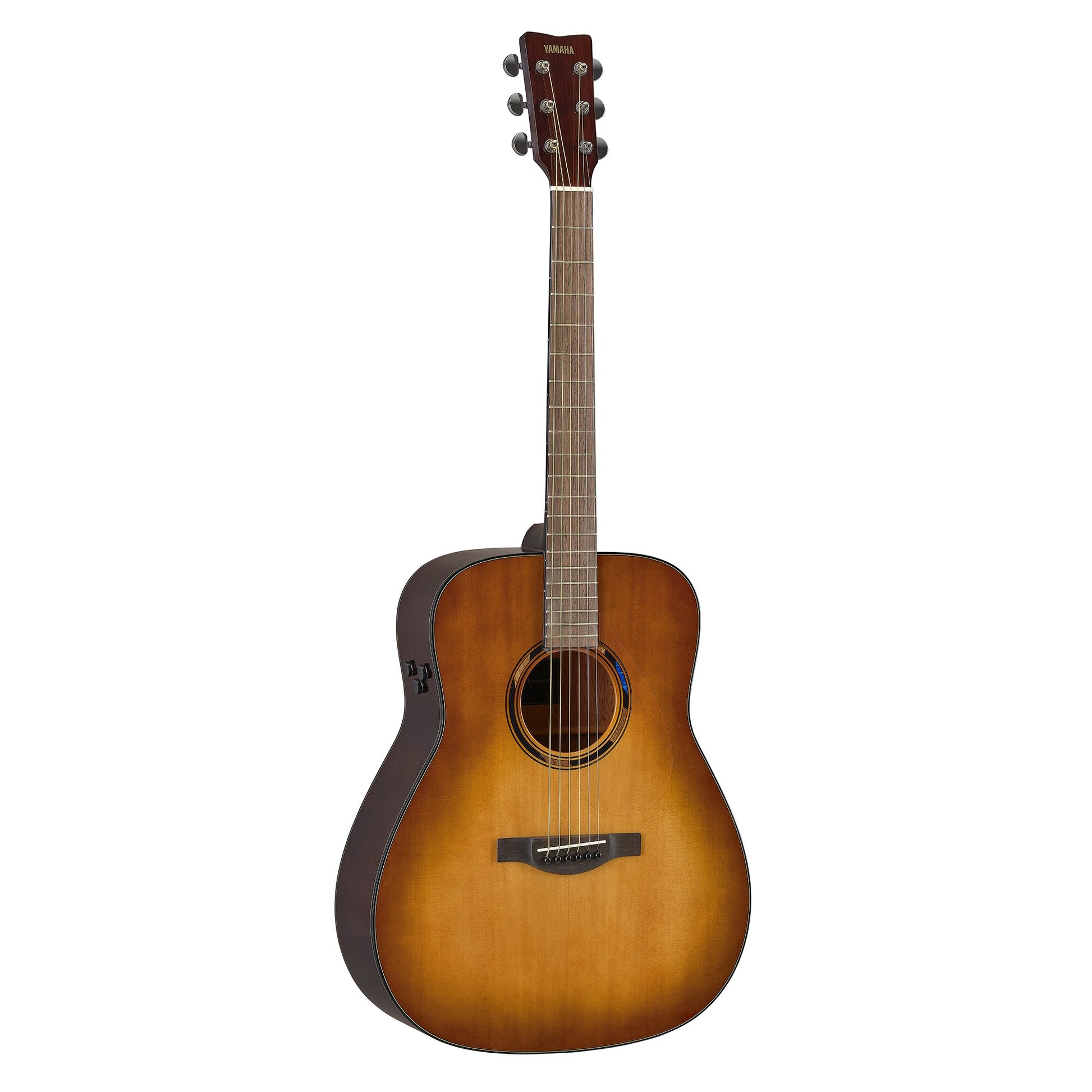 Yamaha TAG1E TransAcoustic dreadnought guitar in Sand Burst, front view