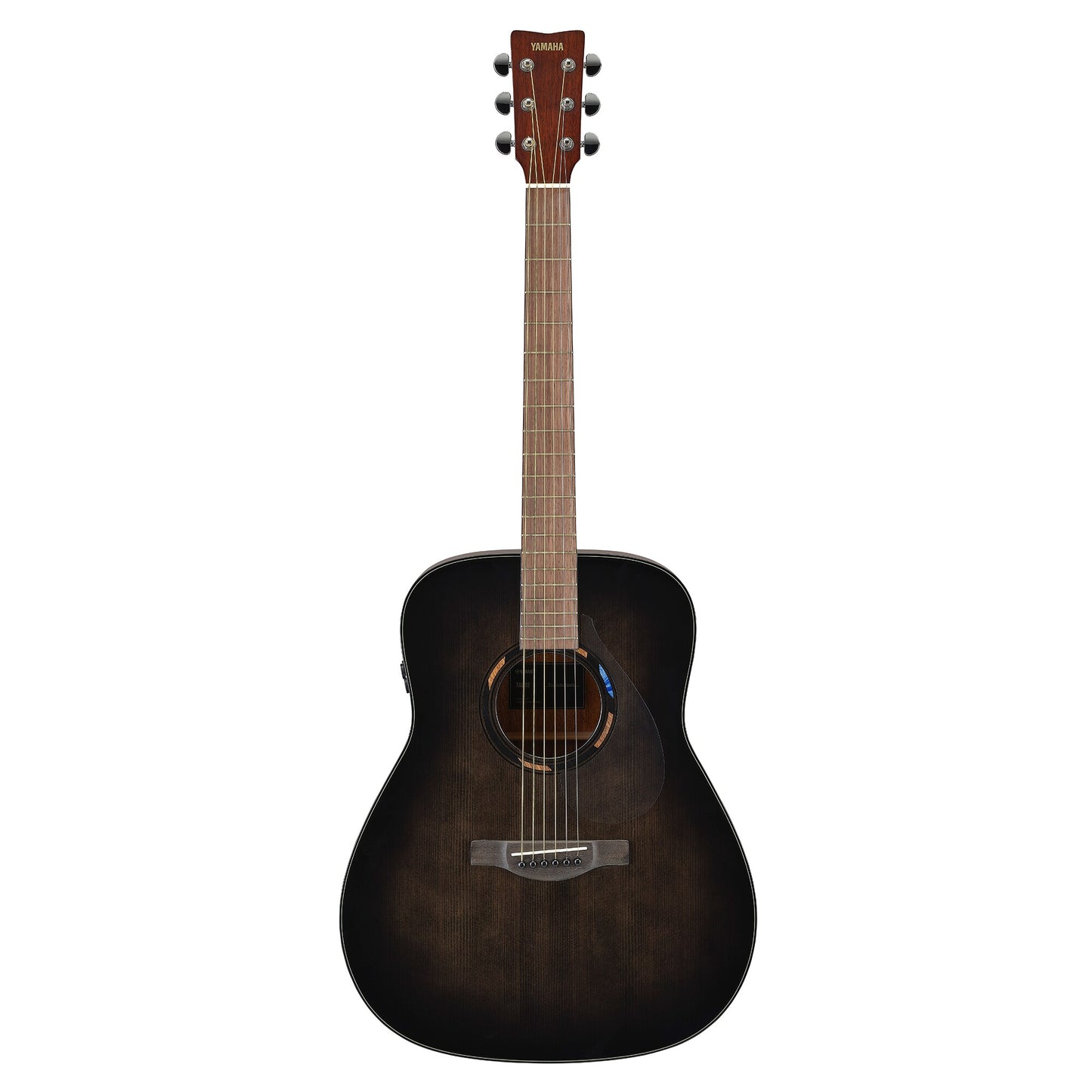 Yamaha TAG1E in Translucent Black, full front view of the dreadnought body