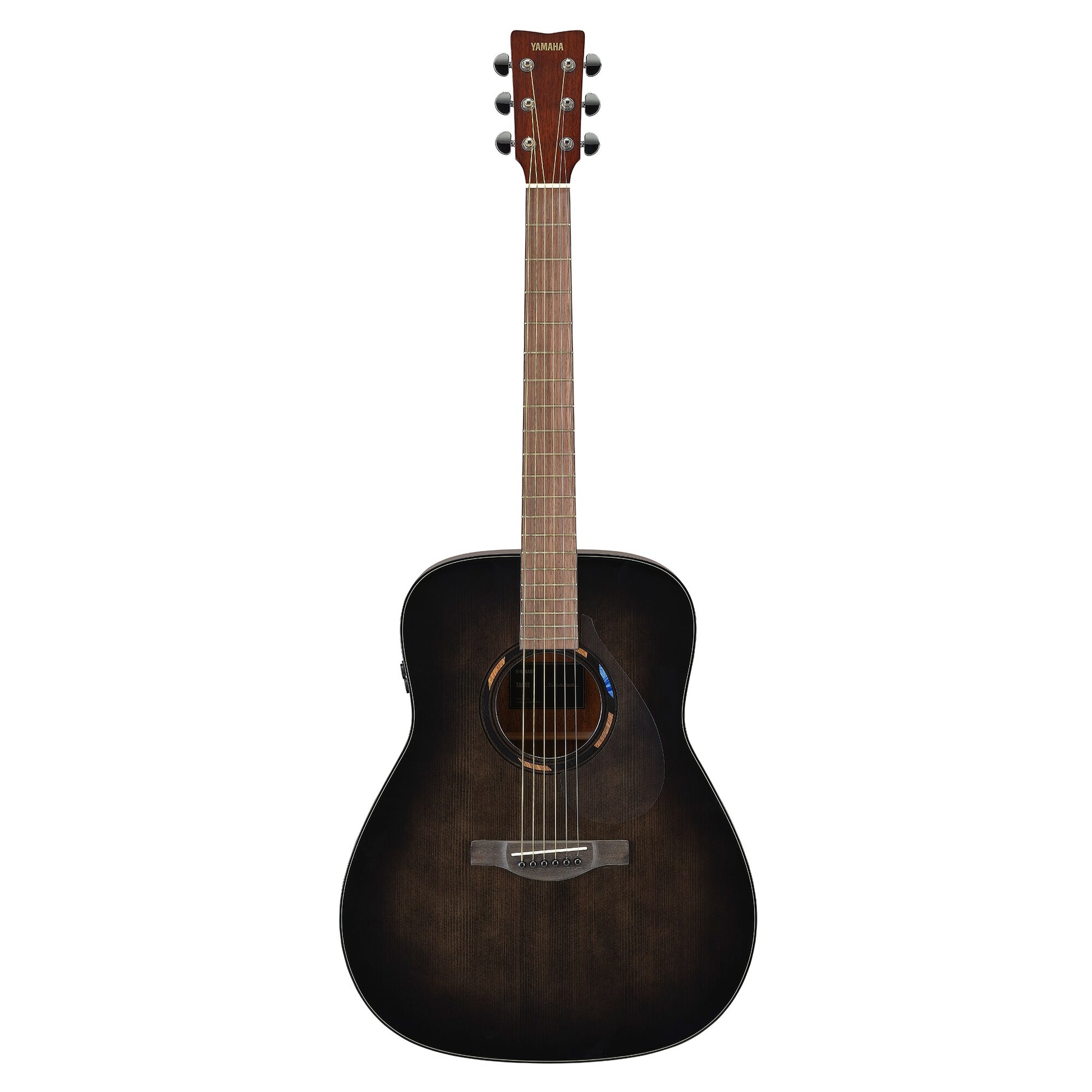 Yamaha TAG1E in Translucent Black, full front view of the dreadnought body