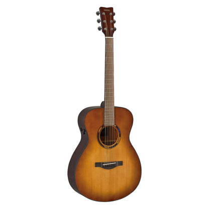 Yamaha TAS1E TransAcoustic concert guitar in Sand Burst, front view