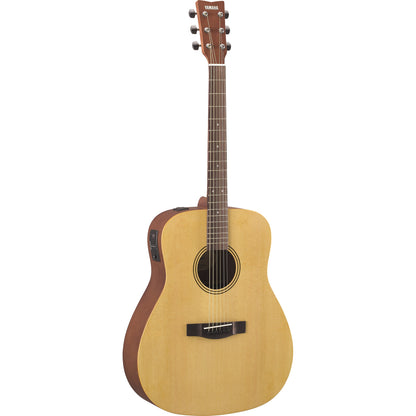 Yamaha FX400 electro-acoustic guitar in Natural Satin, angled front view with SYSTEM75 preamp on the upper bout