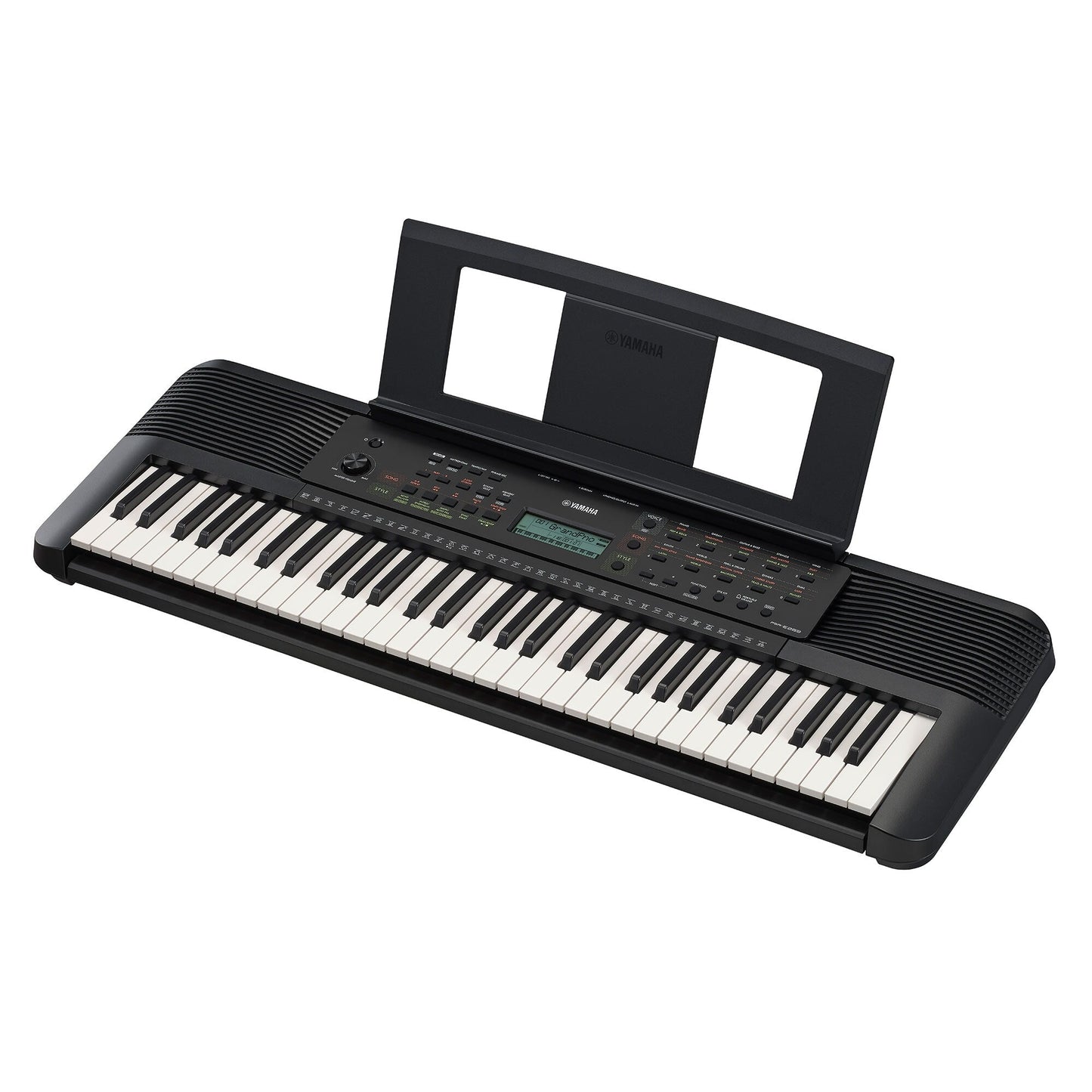 Yamaha PSR-E283 — diagonal side view with music rest