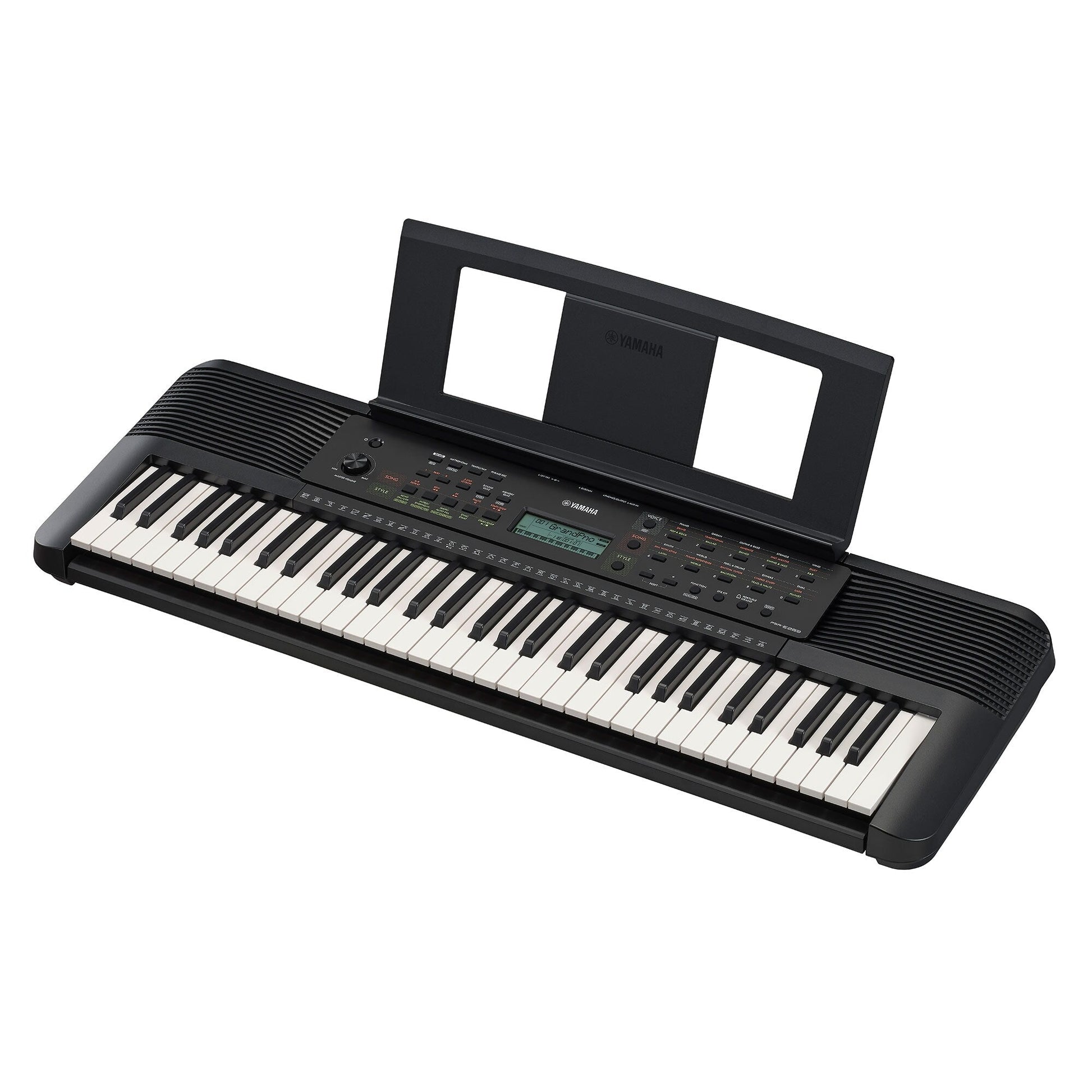 Yamaha PSR-E283 — diagonal side view with music rest