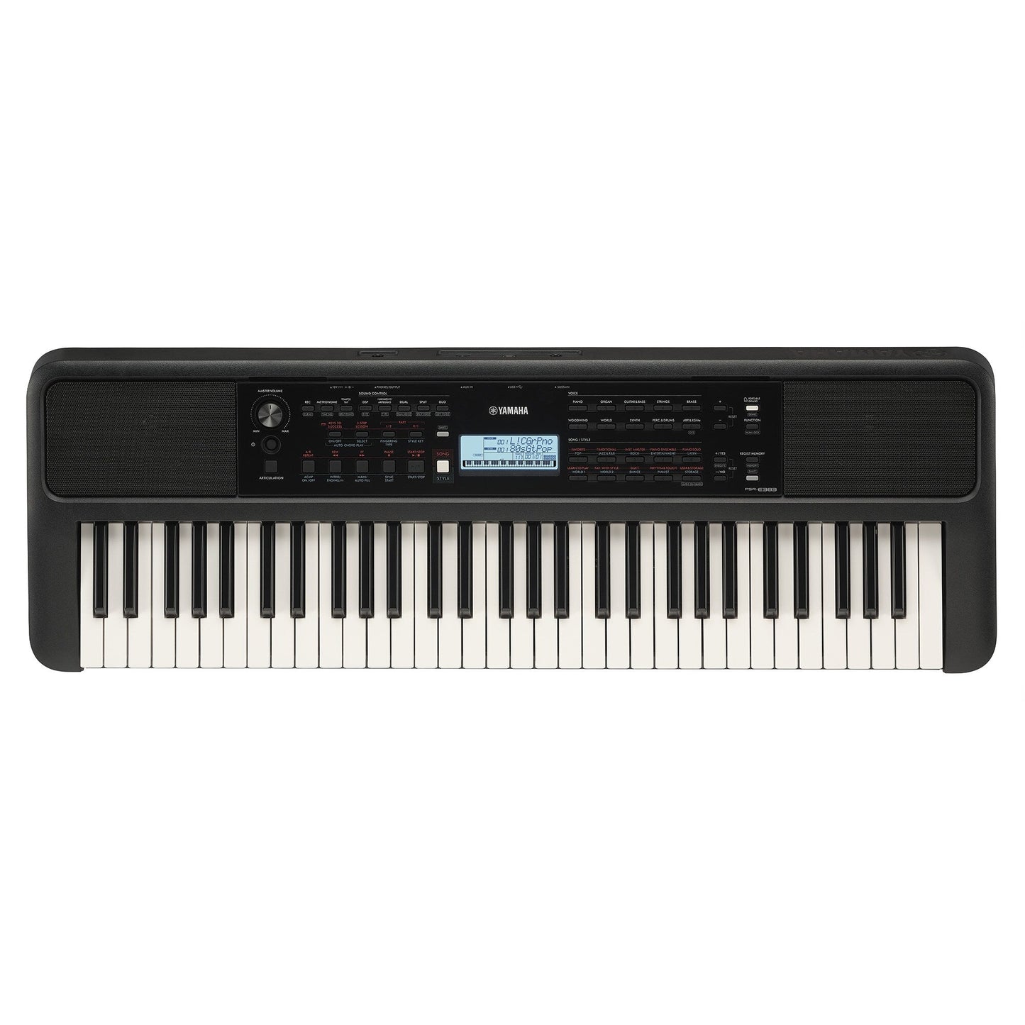 Yamaha PSR-E383 — overhead view