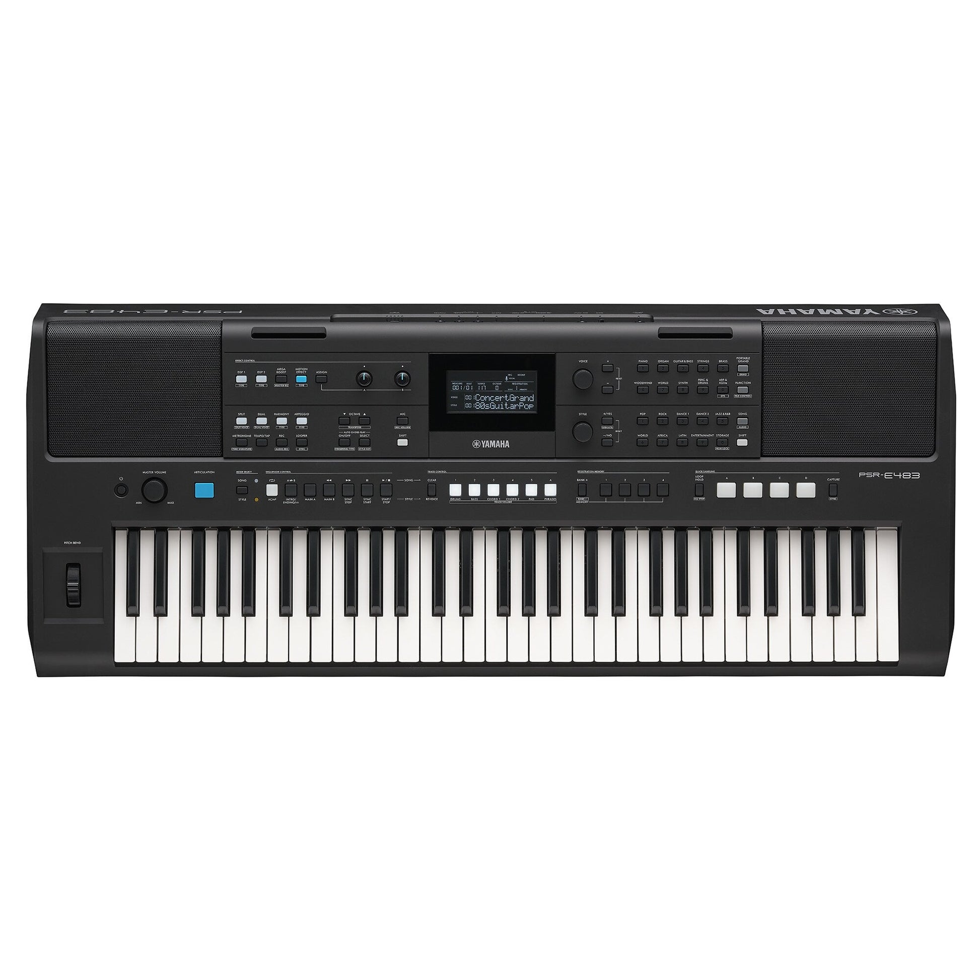 Yamaha PSR-E483 — overhead view