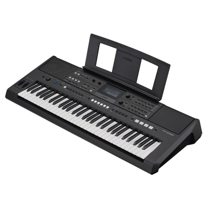 Yamaha PSR-E583 — diagonal side view with music rest