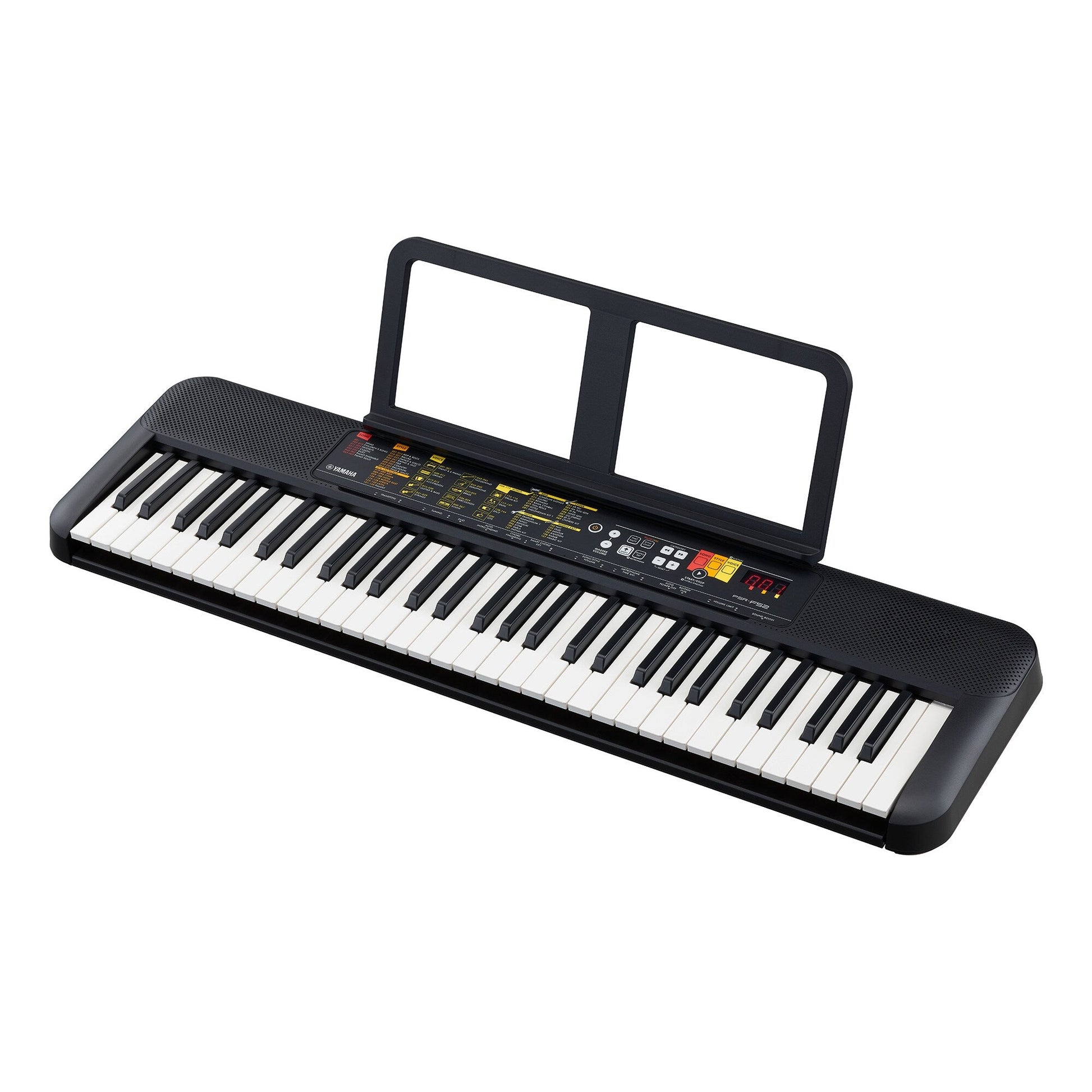Yamaha PSR-F52 — diagonal side view with music rest