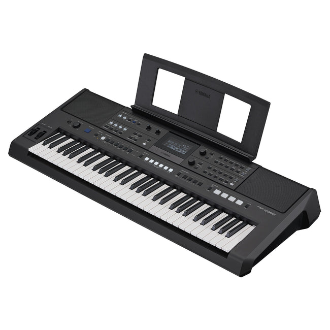Yamaha PSR-E583 &mdash; diagonal side view with music rest