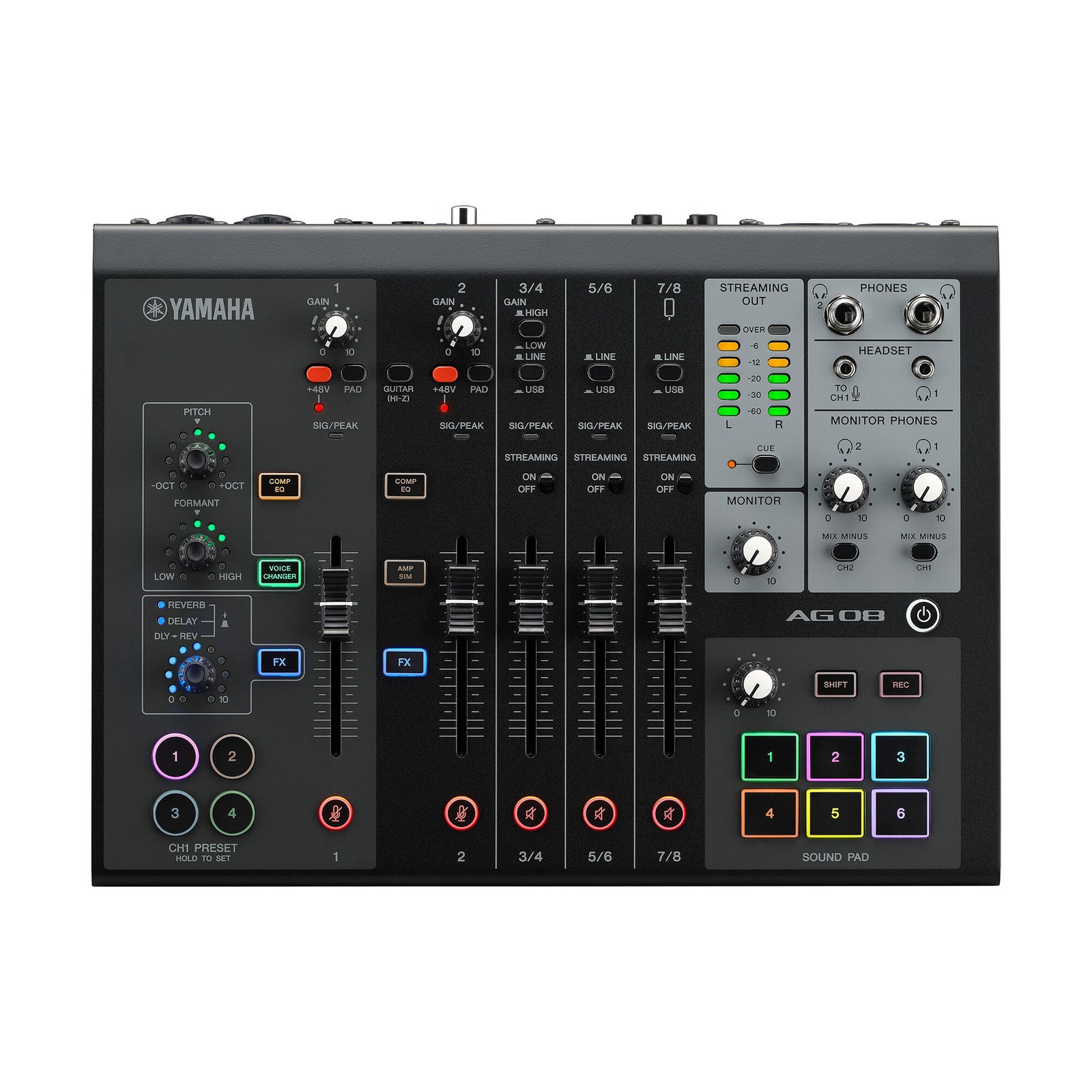 Yamaha AG08 8-Channel Live Streaming Mixer & USB Audio Interface &ndash; Black