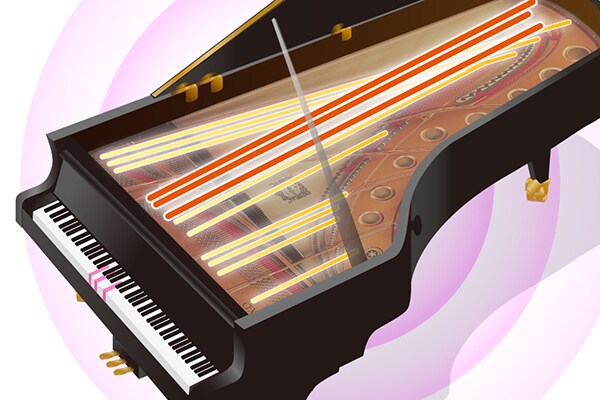 Resonating grand piano strings, recreated by VRM Lite