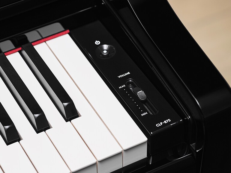 Keys and volume slider of the Yamaha Clavinova CLP-875 digital piano