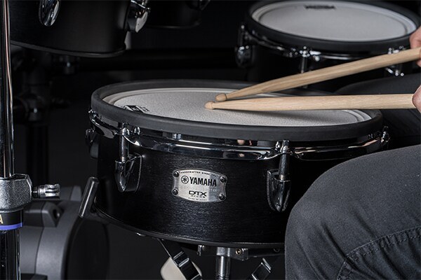 Birch-shell snare pad in Black Forest finish on a Yamaha DTX8 electronic drum kit