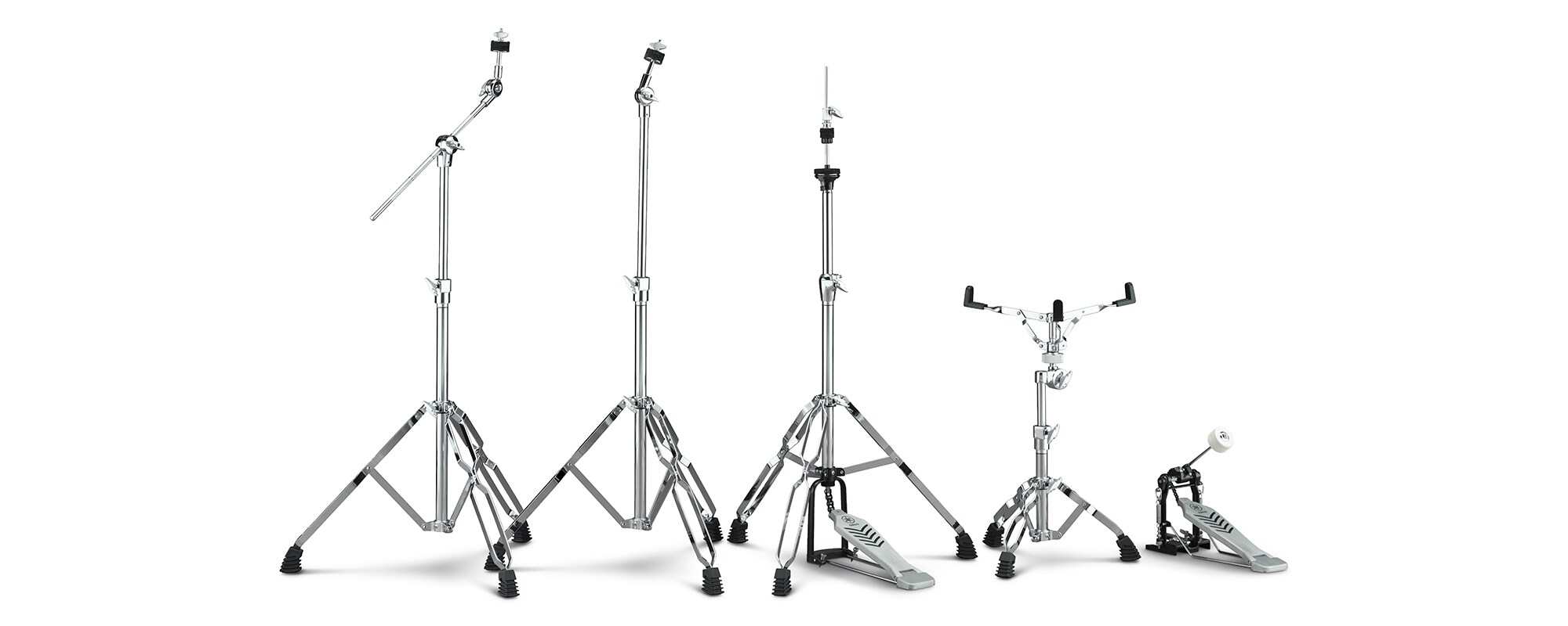 Yamaha HWRD hardware set with boom and straight cymbal stands, hi-hat stand, snare stand and bass drum pedal