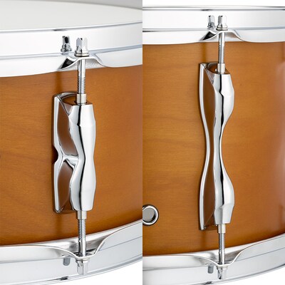 One-piece lugs on the Yamaha Recording Custom RBS1455 birch snare drum