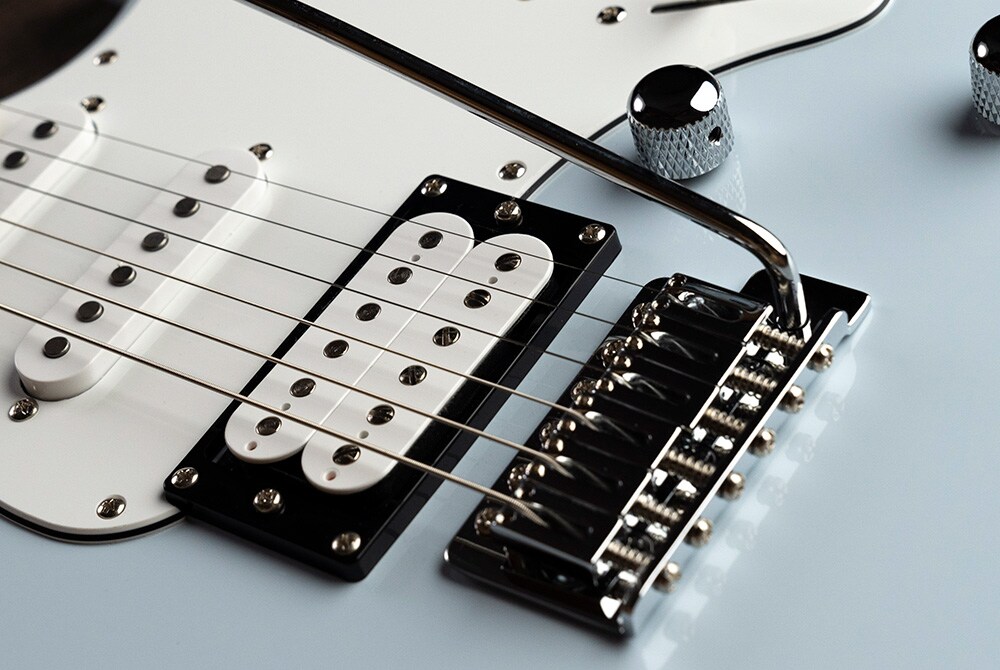 Vintage-style tremolo with block saddles on a Yamaha Pacifica 112V series guitar