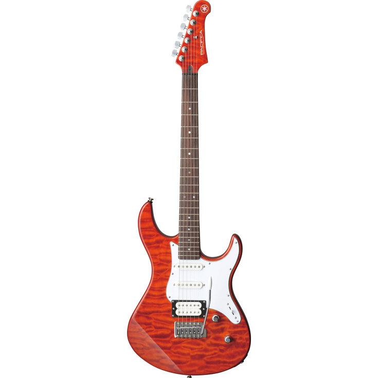 Yamaha PACIFICA212VQM electric guitar in Caramel Brown showing the quilted maple top