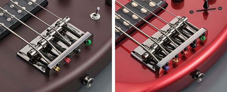 High-mass die-cast bridge on the Yamaha TRBX300 series bass